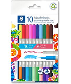 Staedtler Noris 3280 Pack de 10 Rotuladores con Doble Punta - Trazos 1mm y 3mm Aprox - Colores Surtidos