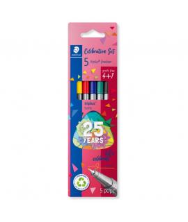 Staedtler Triplus Fineliner 334 Pack de 5 Rotuladores de Punta Fina - Trazo 0.3mm Aprox - Tinta Base de Agua - Colores Surtidos