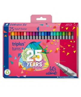 Staedtler Triplus Fineliner 334 Pack de 25 Rotuladores de Punta Fina - Trazo 0.3mm Aprox - Tinta Base de Agua - Colores Surtidos