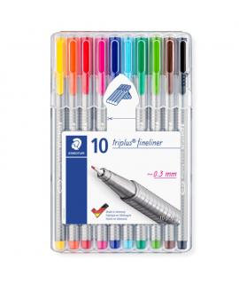 Staedtler Triplus Fineliner 334 Pack de 10 Rotuladores de Punta Fina - Trazo 0.3 mm Aprox - Tinta Base de Agua - Colores Surtido