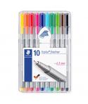 Staedtler Triplus Fineliner 334 Pack de 10 Rotuladores de Punta Fina - Trazo 0.3 mm Aprox - Tinta Base de Agua - Colores Surtido