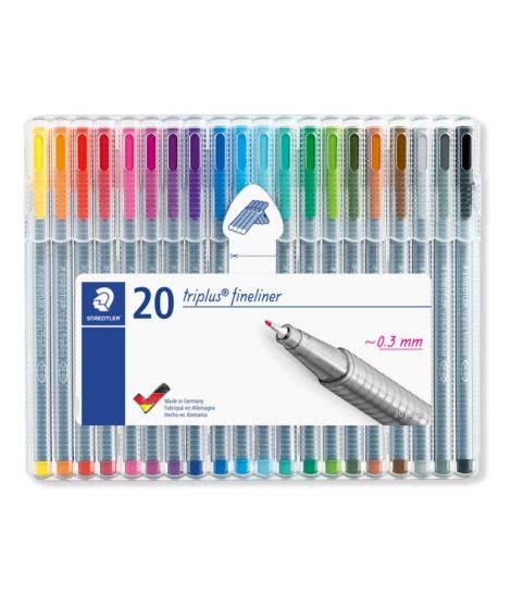 Staedtler Triplus Fineliner 334 Pack de 20 Rotuladores de Punta Fina - Trazo 0.3 mm Aprox - Tinta Base de Agua - Colores Surtido