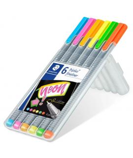 Staedtler Triplus Fineliner 334 Pack de 6 Rotuladores de Punta Fina - Trazo 0.3mm Aprox - Tinta Base de Agua - Colores Surtidos