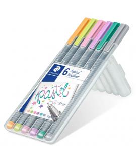 Staedtler Triplus Fineliner 334 Pack de 6 Rotuladores de Punta Fina - Trazo 0.3mm Aprox - Tinta Base de Agua - Colores Surtidos