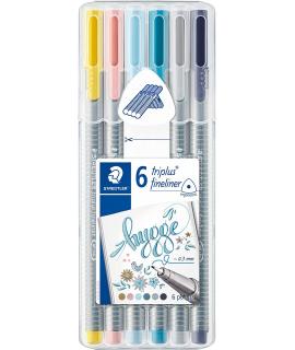 Staedtler Triplus Fineliner 334 Pack de 6 Rotuladores de Punta Fina - Trazo 0.3mm Aprox - Tinta Base de Agua - Colores Surtidos