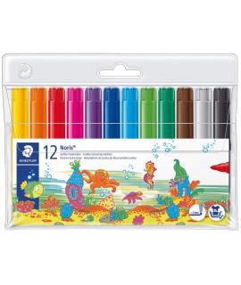 Staedtler Noris 340 Pack de 12 Rotuladores de Gran Tamaño - Trazo 3mm Aprox - Lavable Facilmente - Tinta Base de Agua - Colores 