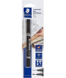 Staedtler Lumocolor 358 Rotulador Permanente de Doble Punta - Trazos de 0.6mm y 1.5mm Aprox - Secado Rapido - Color Negro