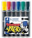 Staedtler Lumocolor 350 Pack de 6 Rotuladores Permanentes - Punta Biselada - Colores Surtidos