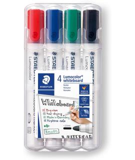 Staedtler Lumocolor 351 Pack de 4 Marcadores para Pizarra Blanca - Secado Rapido - Colores Surtidos