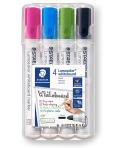 Staedtler Lumocolor 351 Pack de 4 Marcadores para Pizarra Blanca - Secado Rapido - Colores Surtidos