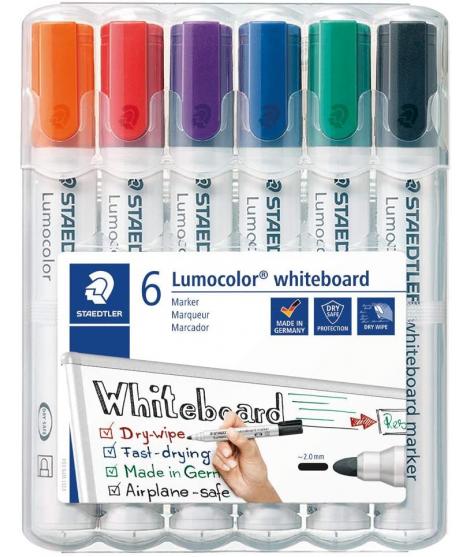 Staedtler Lumocolor 351 Pack de 6 Marcadores para Pizarra Blanca - Secado Rapido - Colores Surtidos