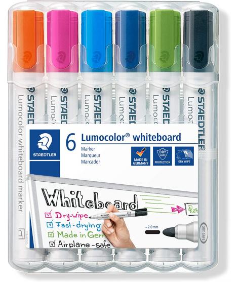 Staedtler Lumocolor 351 Pack de 6 Marcadores para Pizarra Blanca - Secado Rapido - Colores Surtidos