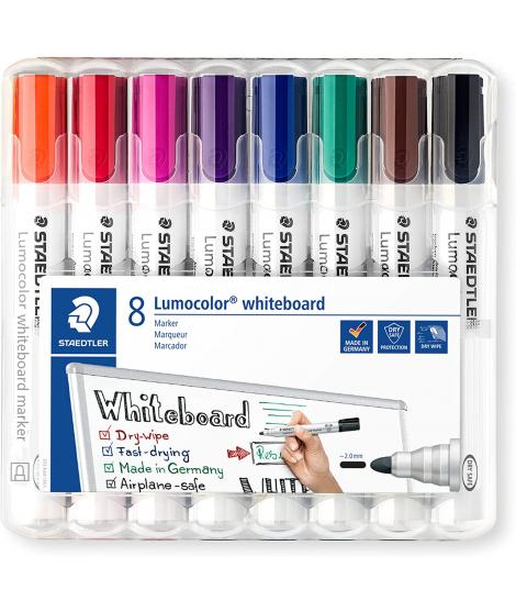 Staedtler Lumocolor 351 Pack de 8 Marcadores para Pizarra Blanca - Secado Rapido - Colores Surtidos