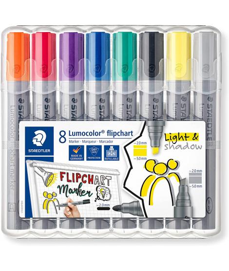 Staedtler Lumocolor Flipchart 356 Pack de 8 Marcadores Permanentes - Tinta Base de Agua - Colores Surtidos