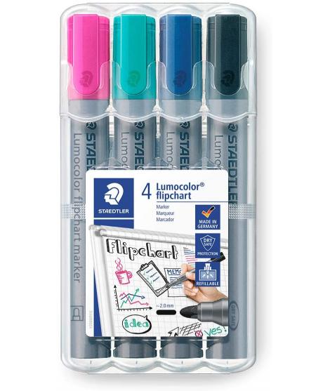 Staedtler Lumocolor Flipchart 356 Pack de 4 Marcadores Permanentes - Tinta Base de Agua - Colores Surtidos