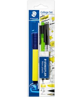 Staedtler Pack Escolar Compuesto por 1 Marcador Amarillo + 1 Goma de Borrar + 1 Boligrafo Negro + 1 Portaminas de 0.5mm + 1 Regl