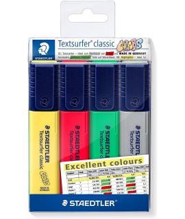 Staedtler Textsurfer Classic 364 Pack de 4 Marcadores Fluorescentes - Punta Biselada 1 - 5mm Aprox - Secado Rapido - Colores Sur