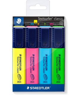 Staedtler Textsurfer Classic 364 Pack de 4 Marcadores Fluorescentes - Secado Rapido - Trazo 1 - 5mm Aprox - Colores Surtidos