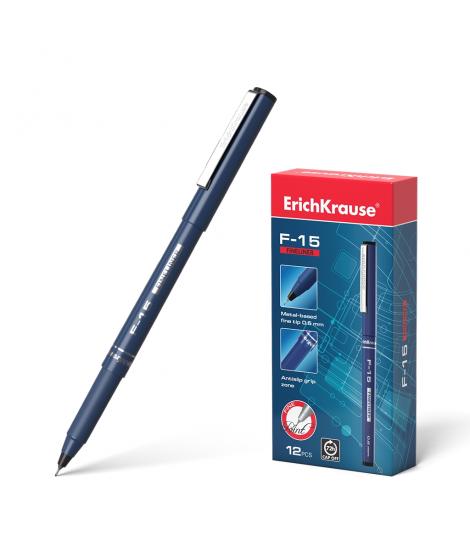 Erichkrause Boligrafo de Trazo Fino F-15 - Tinta Color Negro - Pluma Estilografica Stick - Clip Metalico - Punta Fina - Longitud