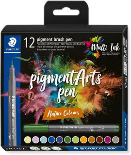 Staedtler 371 Pack de 12 Rotuladores Punta de Pincel Suave - Nueva Tinta Multi Ink - Pigmentos de Primera Calidad - Colores