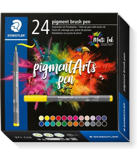 Staedtler 371 Pack de 24 Rotuladores Punta de Pincel Suave - Colores Vivos y Brillantes - No Amarillea con el Paso del Tiempo - 