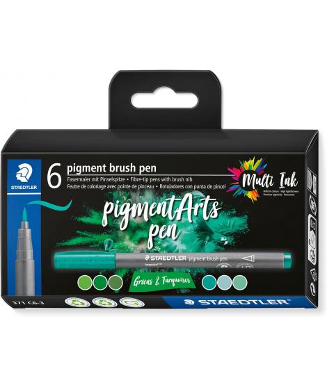 Staedtler 371 Pack de 6 Rotuladores Punta de Pincel Suave - Colores Vivos y Brillantes - No Amarillea con el Paso del Tiempo - N