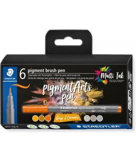 Staedtler 371 Pack de 6 Rotuladores Punta de Pincel Suave - Colores Vivos y Brillantes - No Amarillea con el Paso del Tiempo - N