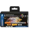 Staedtler 371 Pack de 6 Rotuladores Punta de Pincel Suave - Colores Vivos y Brillantes - No Amarillea con el Paso del Tiempo - N