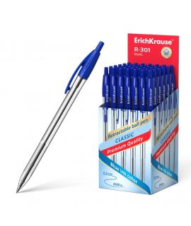 ErichKrause R-301 Matic Boligrafo Retractil Punta de Bola 1.0mm - Tinta de Secado Rapido - Cuerpo Transparente - Color Azul