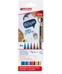 Edding 1340 Brush Pack de 6 Rotuladores - Punta Pincel Flexible - Trazo 1-3mm - Tinta con Base de Agua - Colores Oro, Rojo, Azul