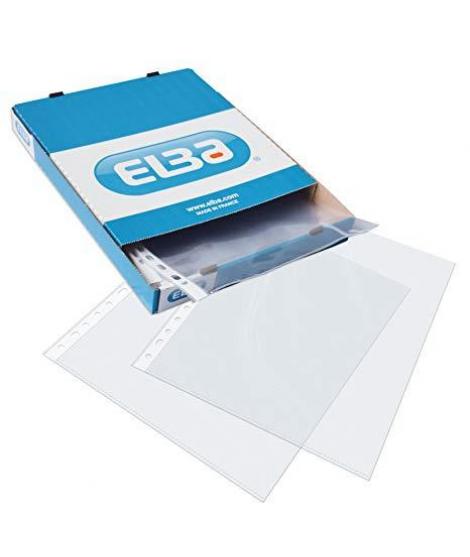 Elba Caja de 100 Fundas Multitaladro 90 Micras - Formato Folio - 16 Perforaciones - Acabado Piel de Naranja