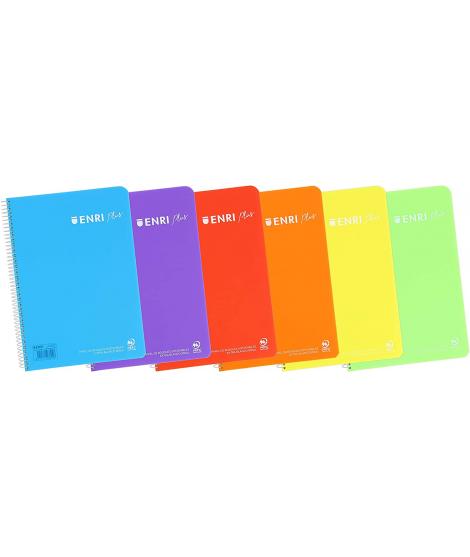 Enri Plus Pack de 5 Cuadernos Espiral Formato Folio Cuadriculado 4x4mm - 80 Hojas 90gr con Margen - Cubierta de Plastico -