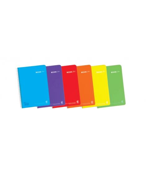 Enri Plus Cuaderno Espiral Formato Folio Pautado 3.5mm - 80 Hojas 90gr con Margen - Cubierta de Plastico - Colores Surtidos