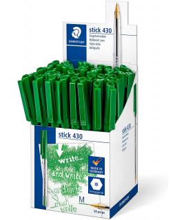 Staedtler Stick 430 Boligrafo con Capuchon - Punta 0.35mm - Tinta Endeleble - Color Verde