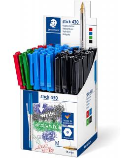 Staedtler Stick 430 Pack de 50 Boligrafos - Punta 0.35mm - Tinta Endeleble - Colores Surtidos