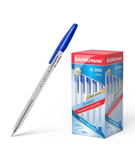 Erichkrause Boligrafo R-301 Classic Stick 1.0 - Cuerpo Transparente Hexagonal - Punta de 1.0mm - Tinta de Secado Rapido - Color 