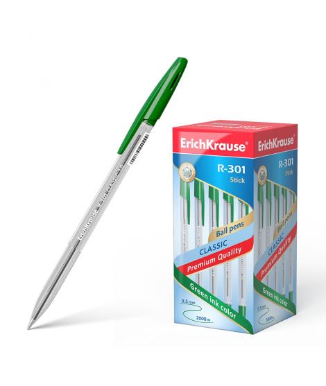 Erichkrause Boligrafo R-301 Classic Stick 1.0 - Cuerpo Hexagonal Transparente - Punta de 1.0mm - Tinta de Secado Rapido - Color 