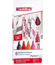 Edding 4500 Colores Calidos Pack de 5 Rotuladores Permanentes para Textil - Punta Redonda - Trazo 2-3mm - Olor Neutro - Secado R