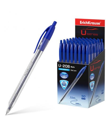 Erichkrause Boligrafo Automatico U-208 Classic Matic - Ultra Glide Technology - Cuerpo Transparente con Grip - Color Azul