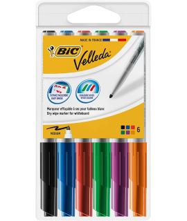 Bic Velleda 1741 Pack de 6 Rotuladores para Pizarra - Punta media - Trazo de 1.4mm - Borrado Optimo - Colores Surtidos