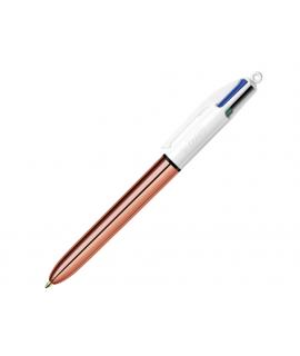 Bic 4 Colours Rose Gold Boligrafo de Bola Retractil - Punta Media de 1.0 mm - Tinta con Base de Aceite - Cuerpo Rosa Metalizado/