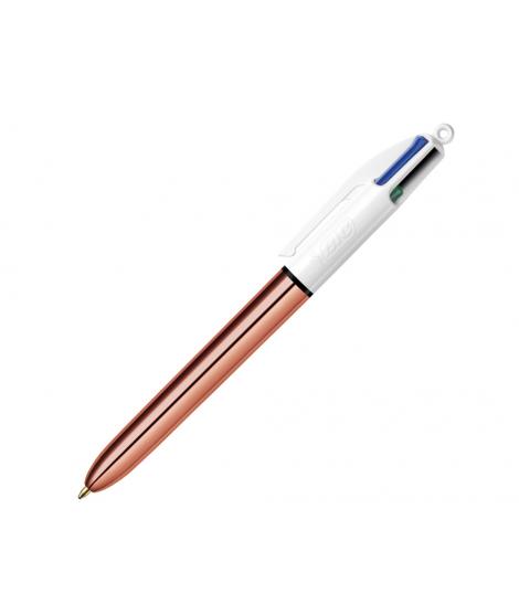 Bic 4 Colours Rose Gold Boligrafo de Bola Retractil - Punta Media de 1.0 mm - Tinta con Base de Aceite - Cuerpo Rosa Metalizado/