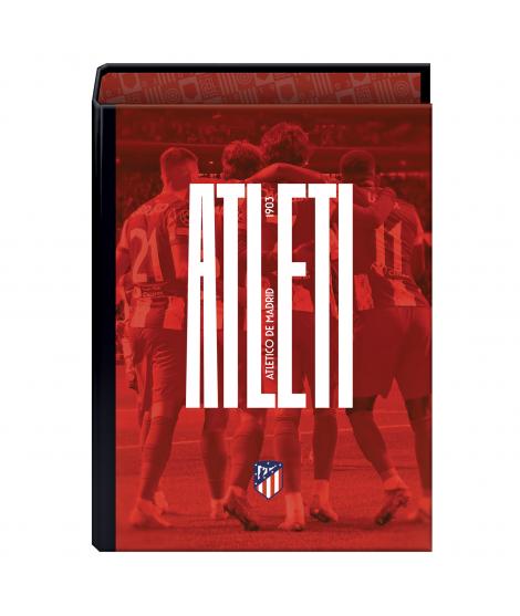 Dohe Atletico de Madrid Atleti Carpeta de 4 Anillas Formato Folio - Cubierta de Carton Forrado - Anillas Niqueladas de 40mm