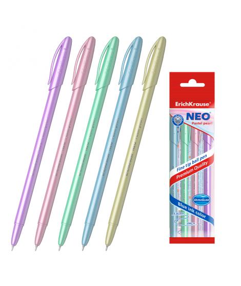 Erichkrause Pack de 5 Boligrafos Neo Pastel Pearl - Punta de Aguja Sofisticada - Tinta de Baja Viscosidad - Colores Pastel Perla
