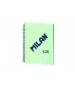 Milan Cuaderno Espiral Formato A4 Pautado 7mm - 80 Hojas de 95 grm2 - Microperforado, 4 Taladros - Color Verde