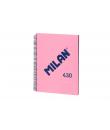 Milan Cuaderno Espiral Formato A4 Pautado 7mm - 80 Hojas de 95 gr/m2 - Microperforado, 4 Taladros - Color Rosa