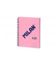 Milan Cuaderno Espiral Formato A4 Cuadricula 5x5mm - 80 Hojas de 95 grm2 - Microperforado, 4 Taladros - Color Rosa