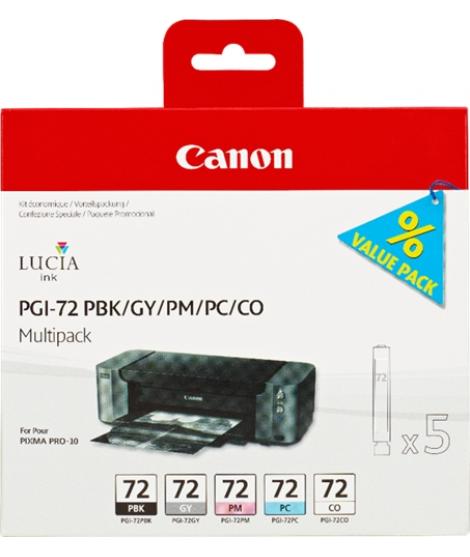 Canon PGI72 Pack de 5 Cartuchos de Tinta Originales - Negro Photo, Gris, Magenta Photo, Cyan Photo, Optimizador - 6403B007