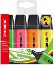 Stabilo Boss 70 Pack de 4 Marcadores Fluorescentes - Trazo entre 2 y 5mm - Recargable - Tinta con Base de Agua - Colores Surtido