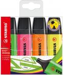 Stabilo Boss 70 Pack de 4 Marcadores Fluorescentes - Trazo entre 2 y 5mm - Recargable - Tinta con Base de Agua - Colores Surtido